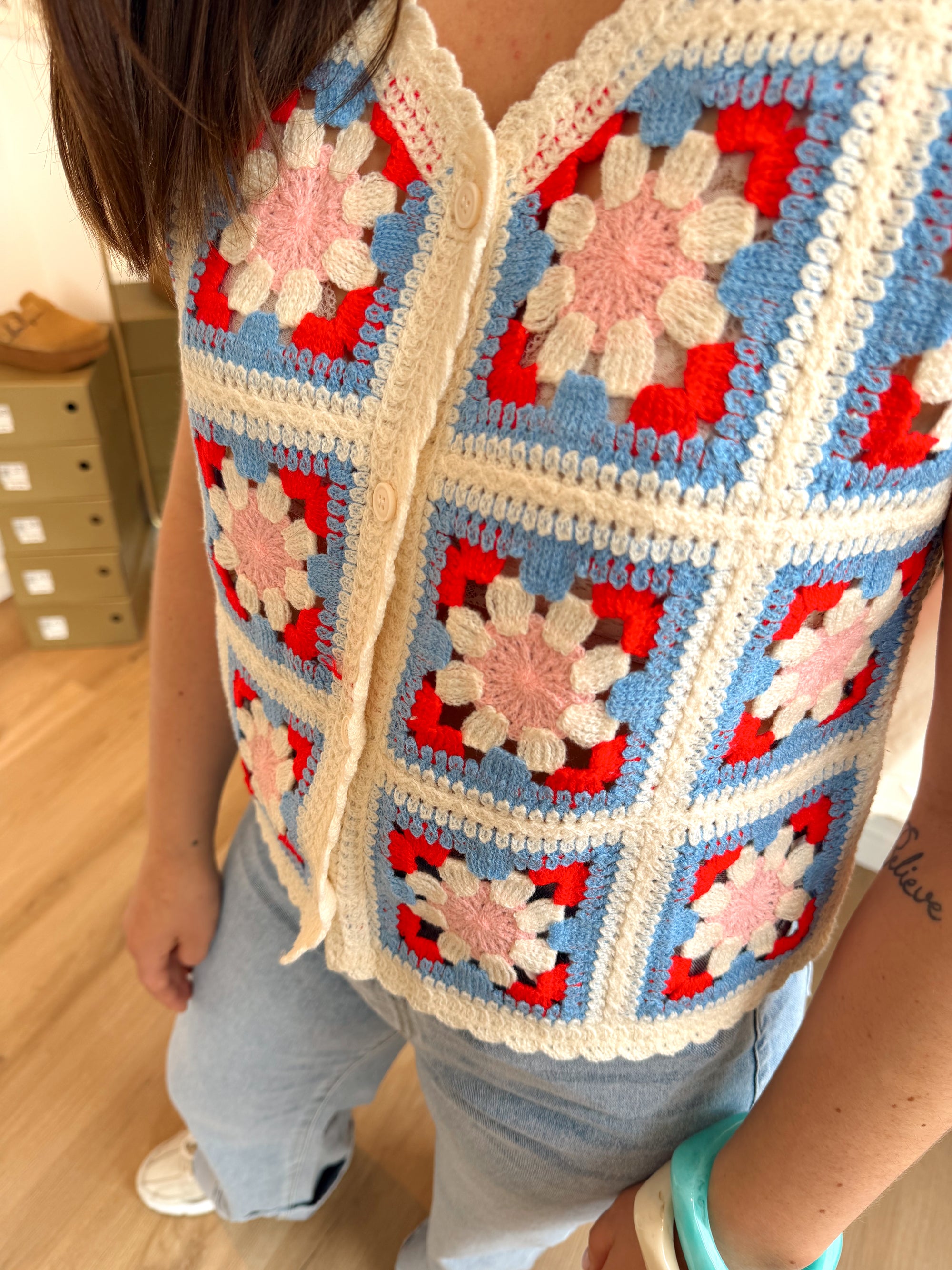 Top crochet Bleu