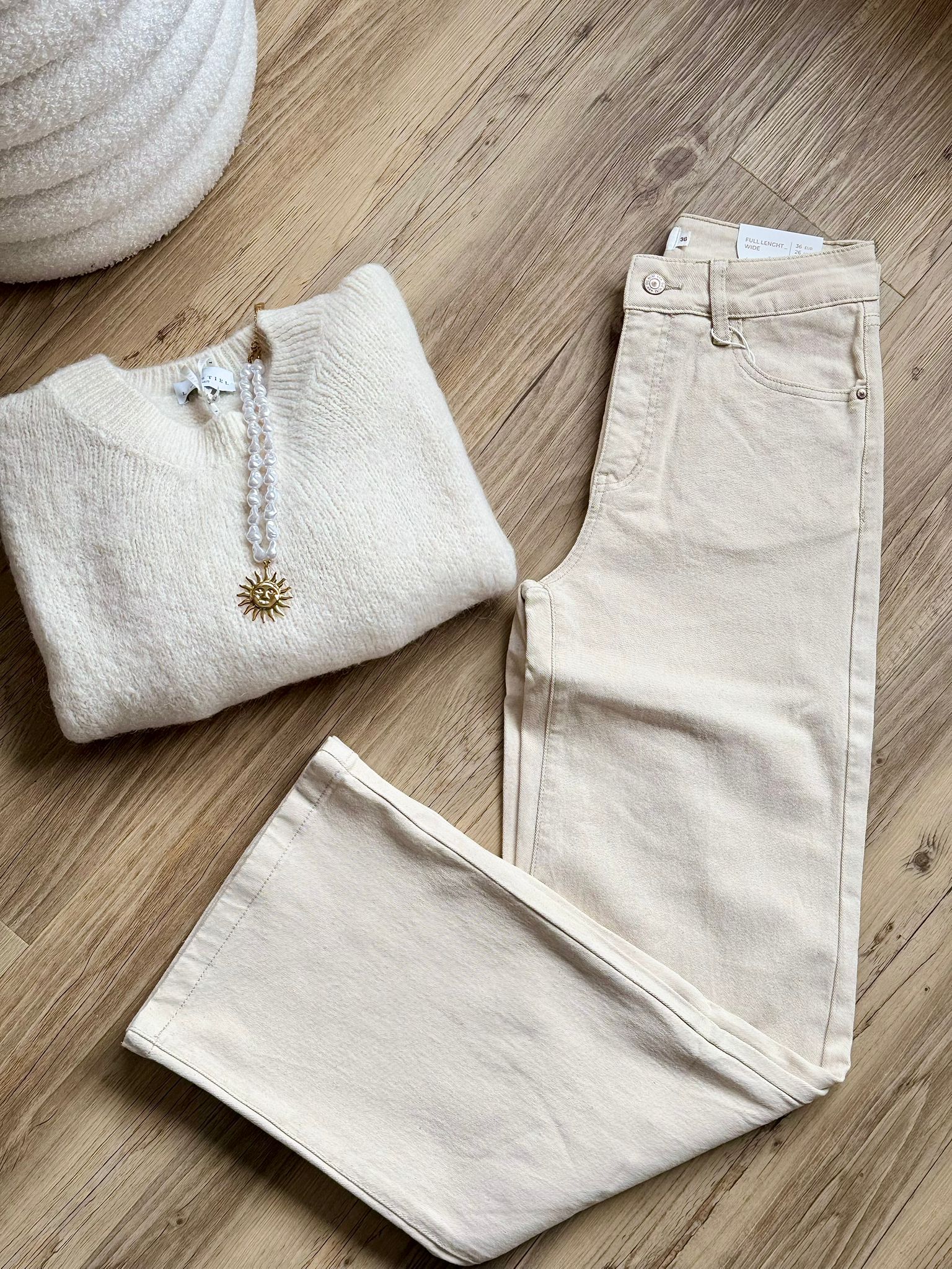 jeans wide leg beige