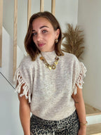pull sans manche, collier coeur, boucle